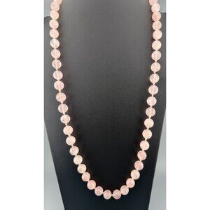 Rose Quartz Single Knotted 32" Opera Length Necklace with 14K closure